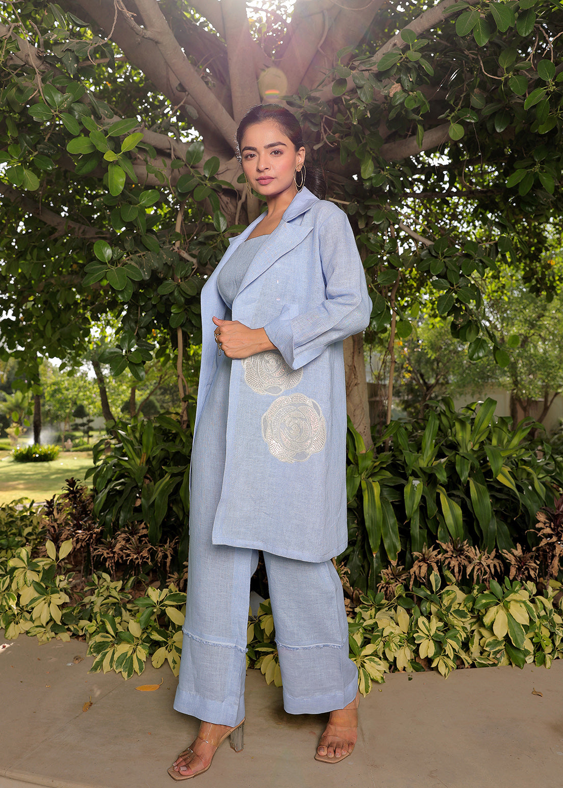 Rose Applique - Long Jacket W/D Speg & Pant