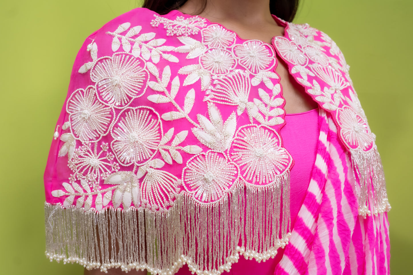 Floral Tina Leheriya Cape With Gown