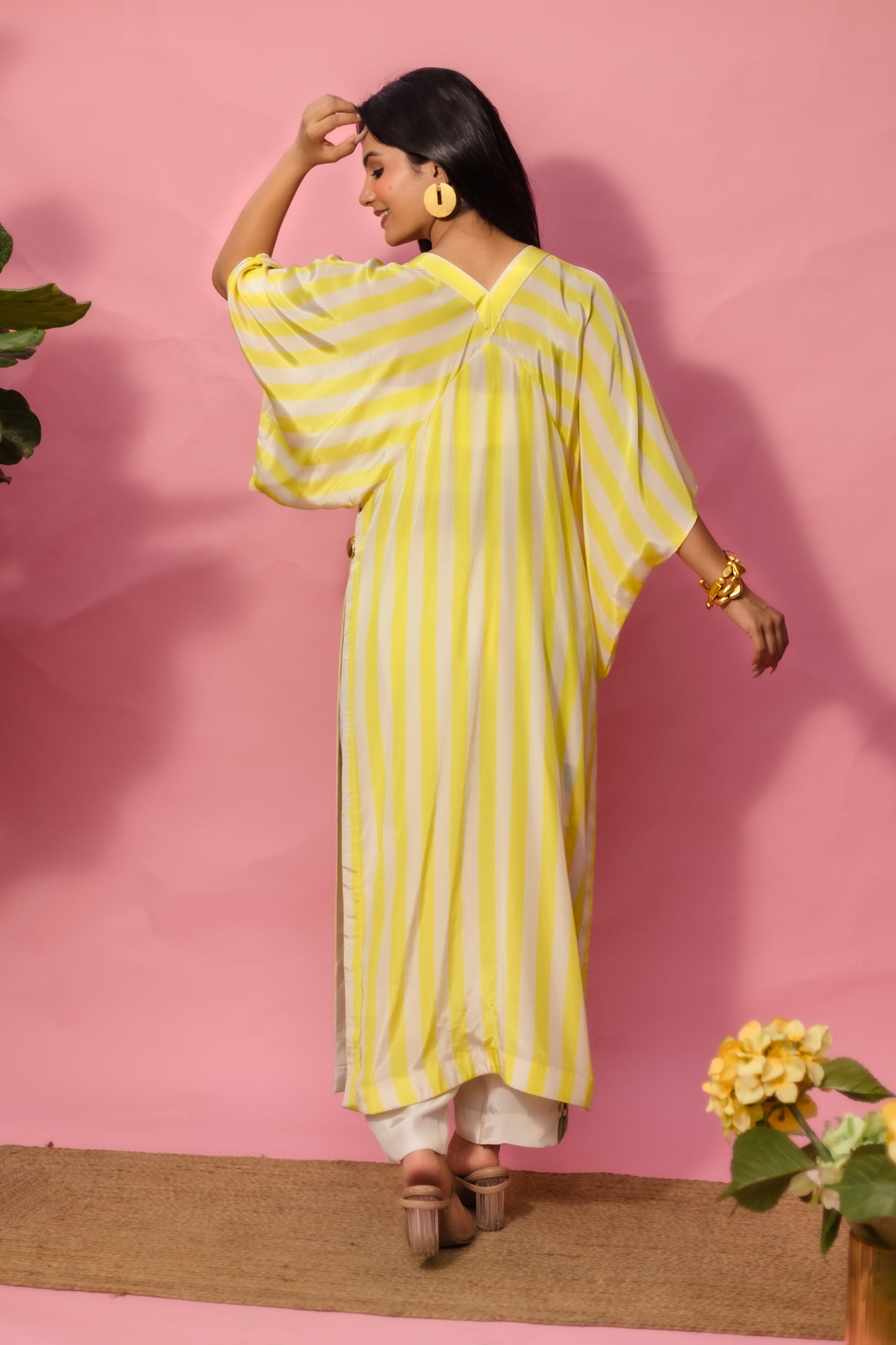 Stripe Baggy Kaftan Kurta With Floret Harmony Pants