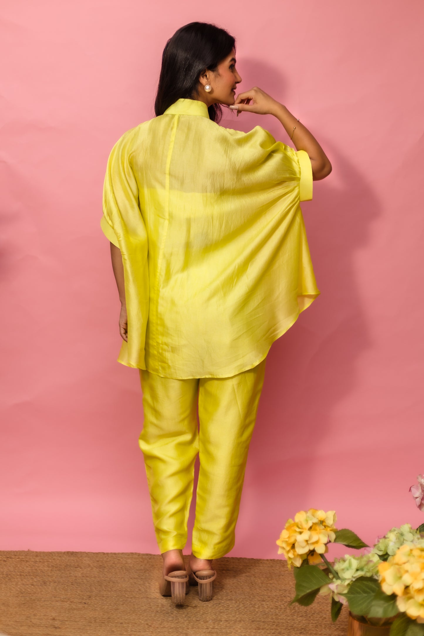 Kaliyarn Self Pink Boxy Yoke Shirt w/d Pant