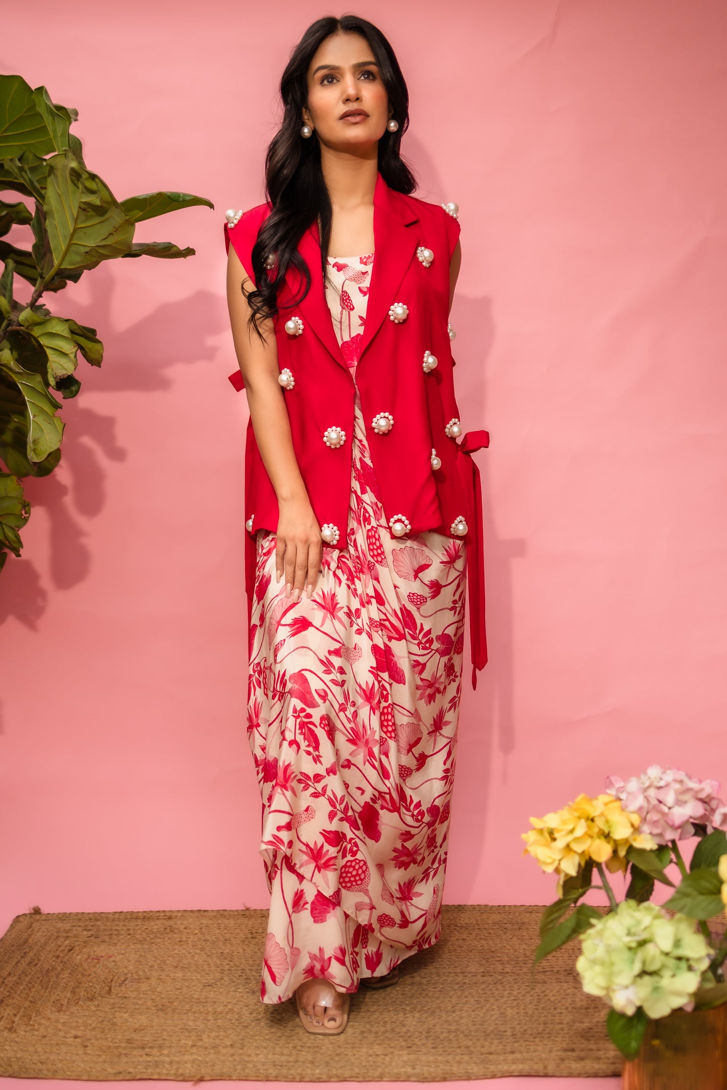 Blush Pod Drape Dress with Coat Capelet