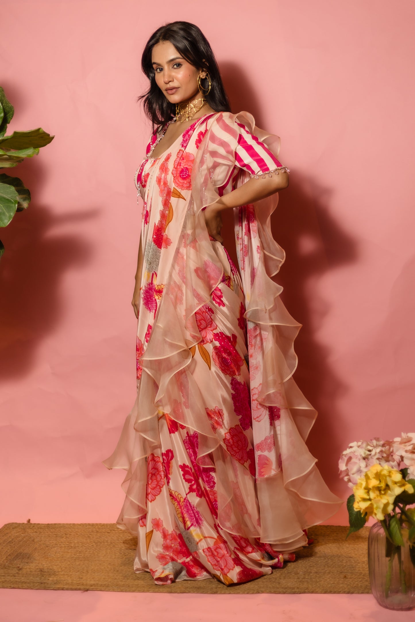 Peachy Bloom Drape Saree