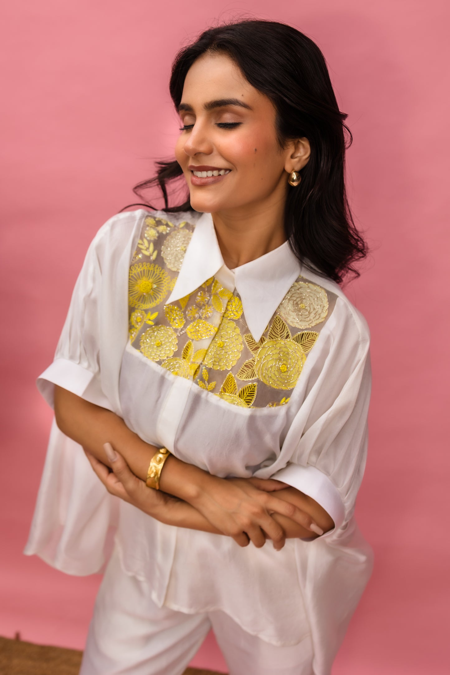 French Knot Ombre Boxy Yoke Shirt Set
