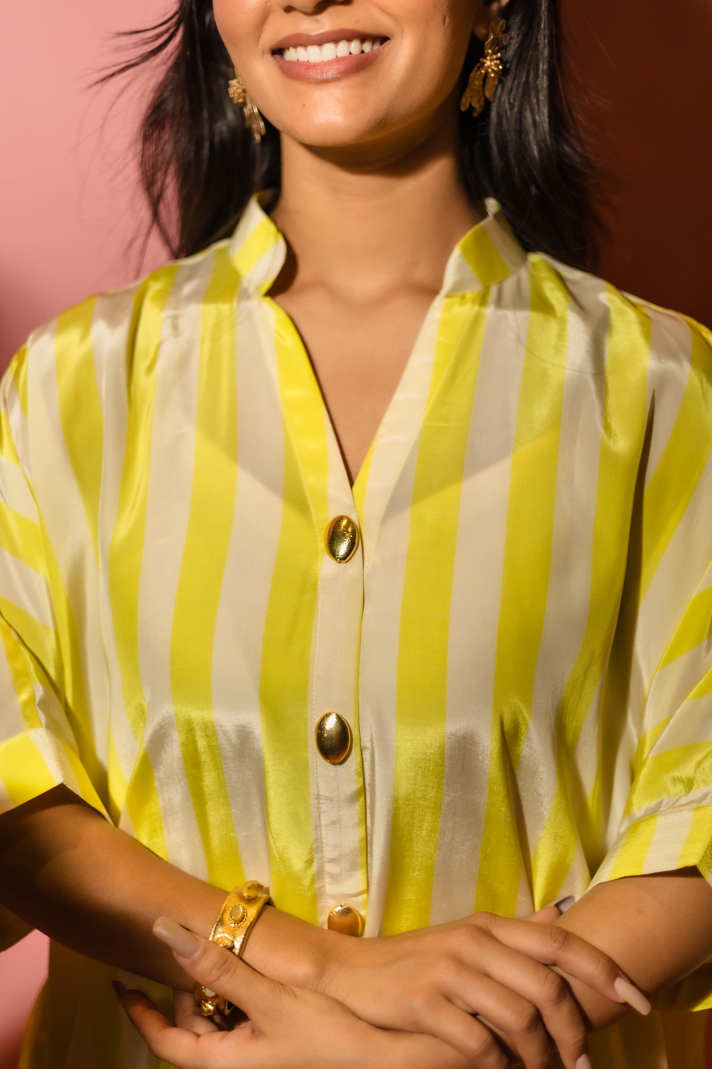 Yellow Stripe Shirt Dress With Slip