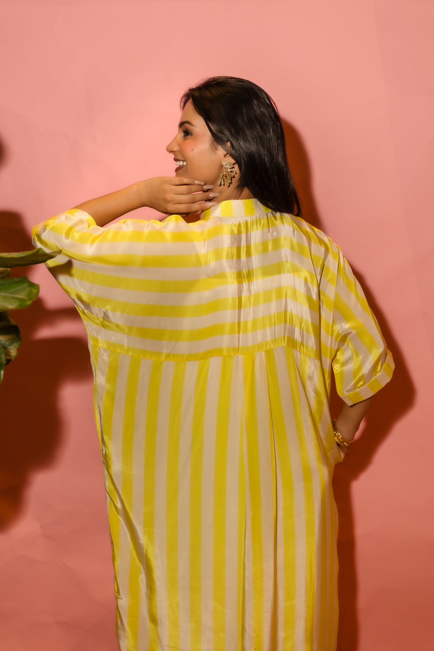 Yellow Stripe Shirt Dress With Slip