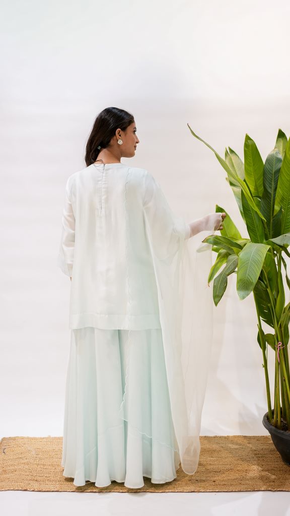 Kaliyarn Firozi Square Yoke Tassel W|d Plazzo And Dupatta