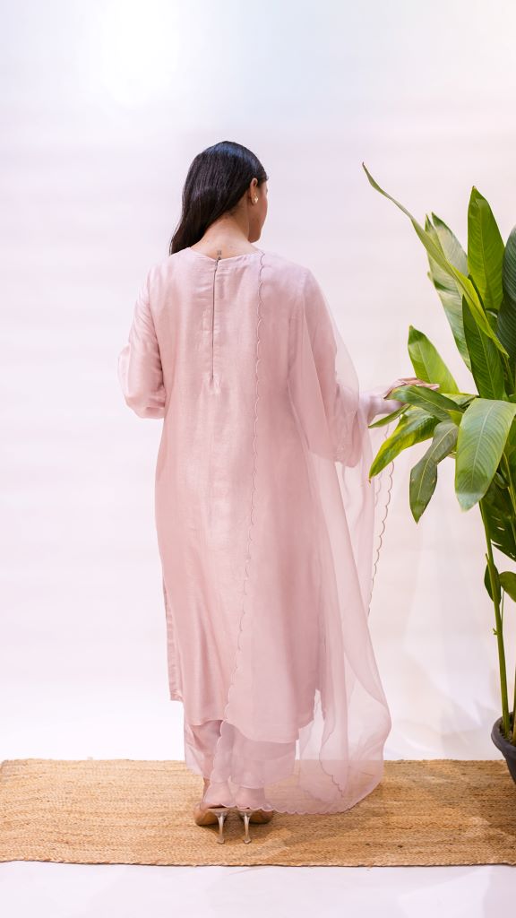 Zigzag Work Side Slit Patch Straight Suit Set