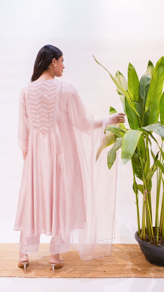 Zig Zag Work Front Back Yoke Anarkali Suit Set