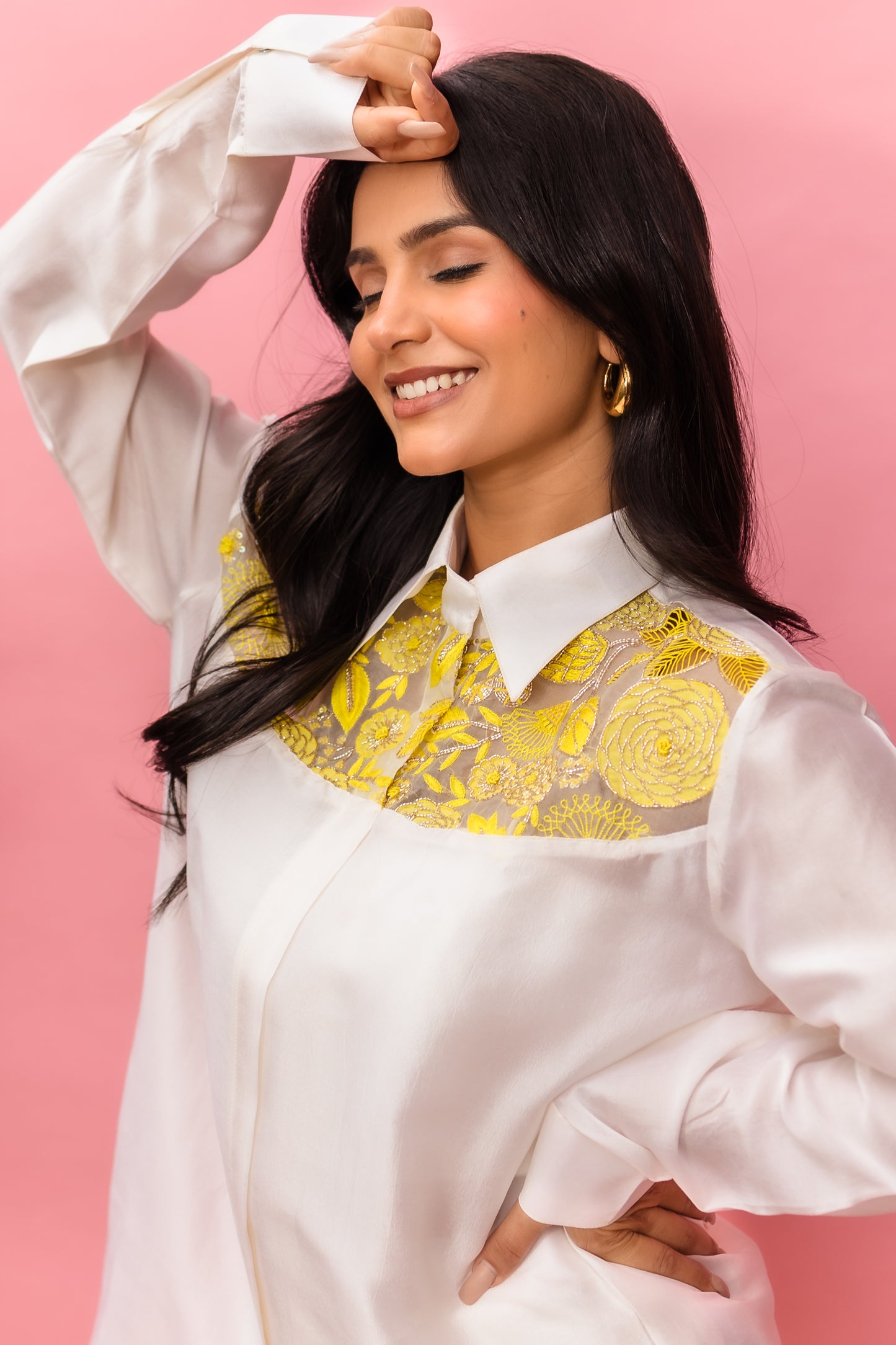 French Knot Ombre Yoke Shirt Set
