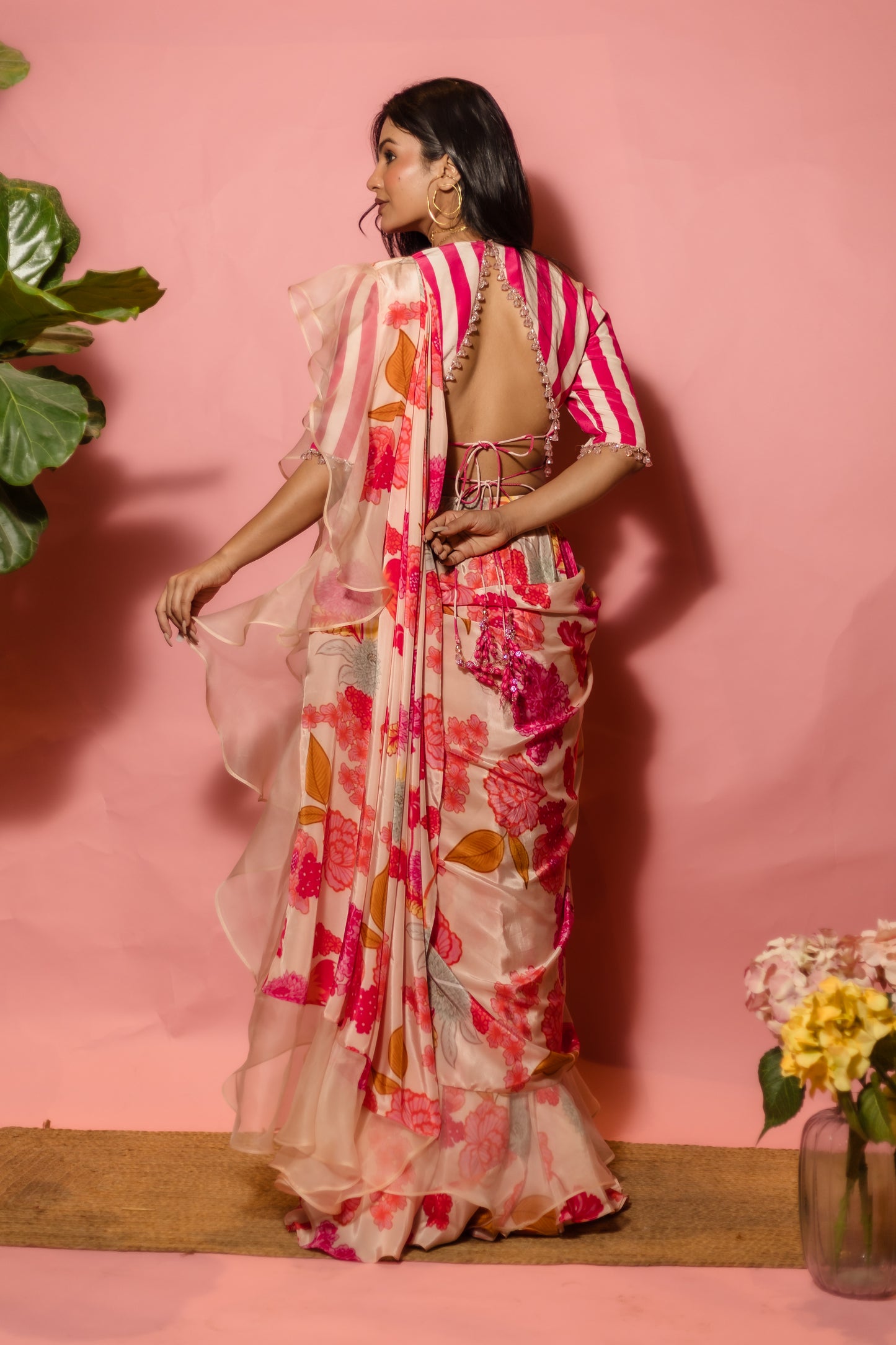 Peachy Bloom Drape Saree