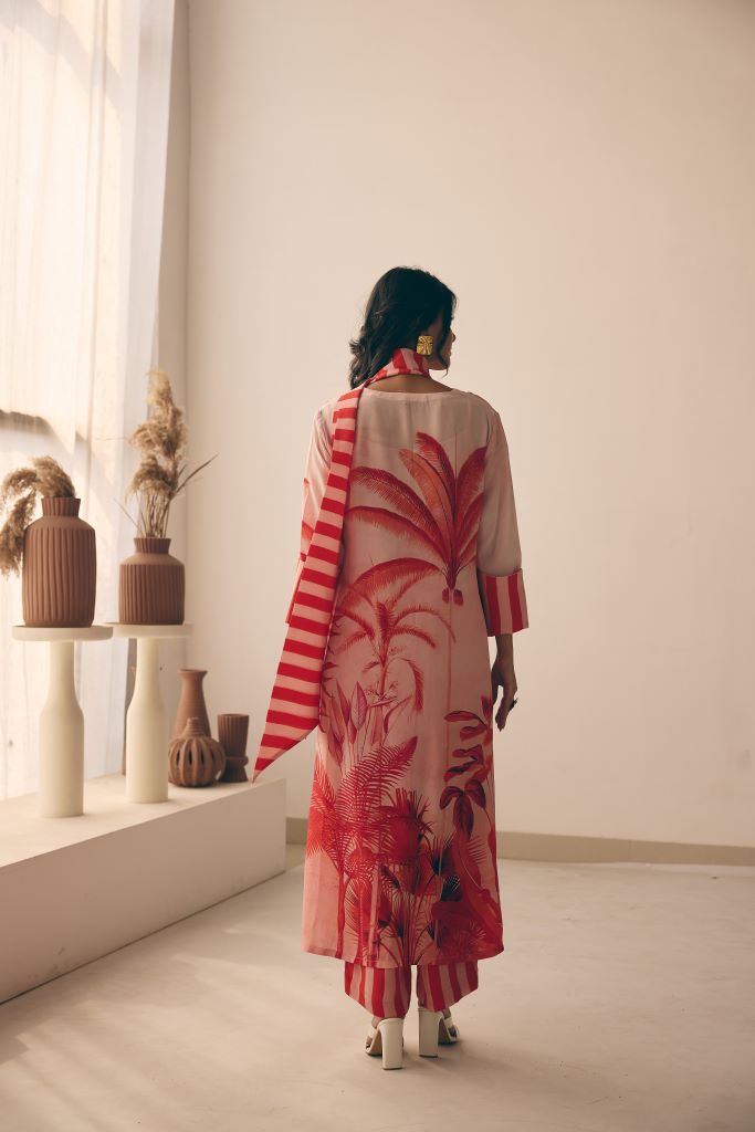 Tropical Bliss Kurta Pant With Scarf