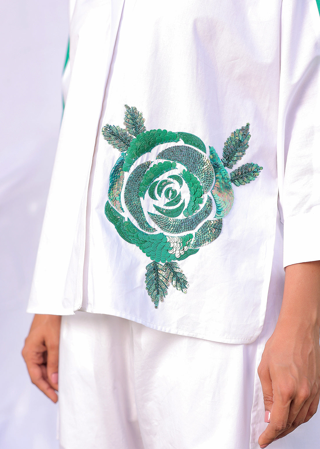 Stripe Rose Sequence - Shirt Set With Pants And Shorts Combo