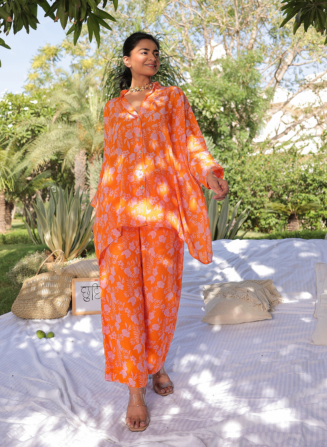 Tangerine Tasseled Cuff - Shirt Set