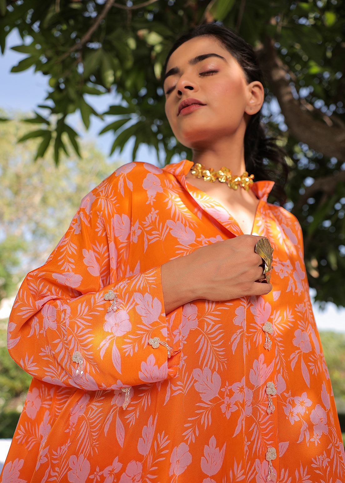 Tangerine Tasseled Cuff - Shirt Set