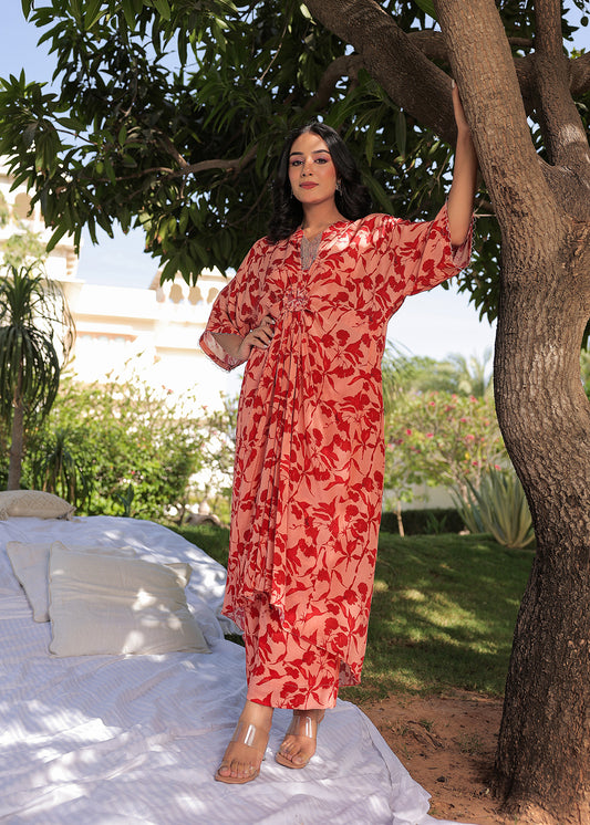 Ebony Peachy Bloom Ring - Kurta Set