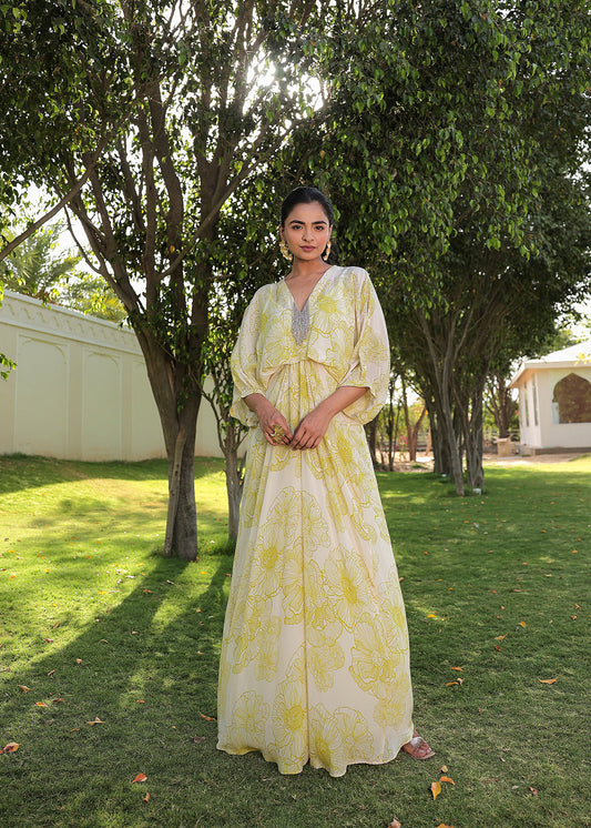 Blossoming Neon Burst - Kaftan Dress