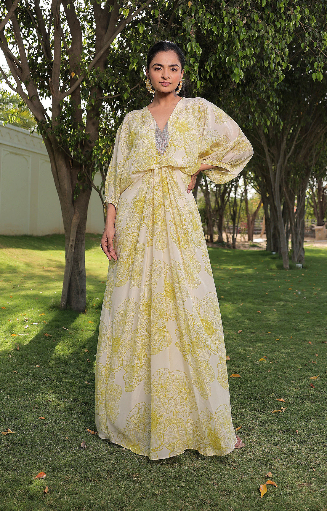 Blossoming Neon Burst - Kaftan Dress