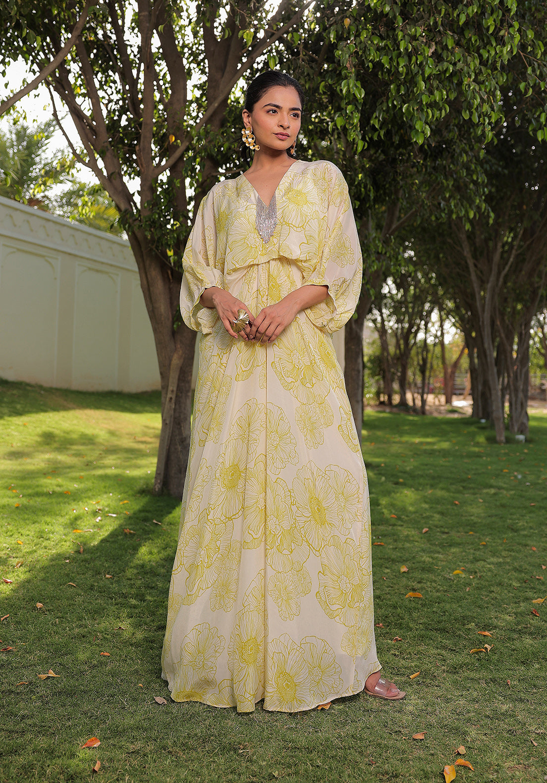 Blossoming Neon Burst - Kaftan Dress