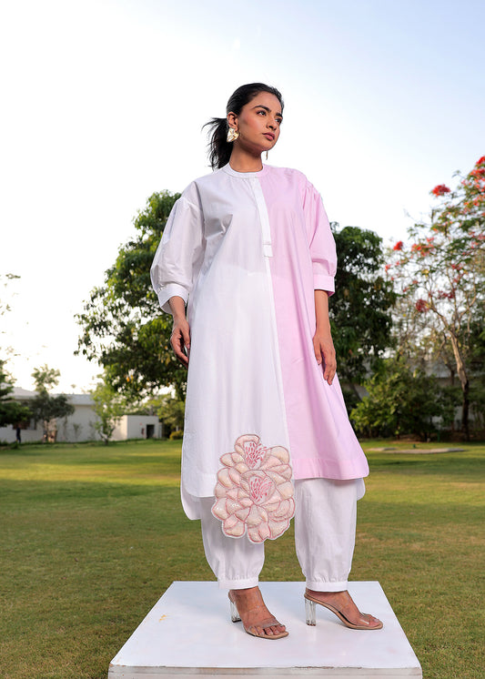Jewelled Botanical Bloom Colour Block - Kurta Set