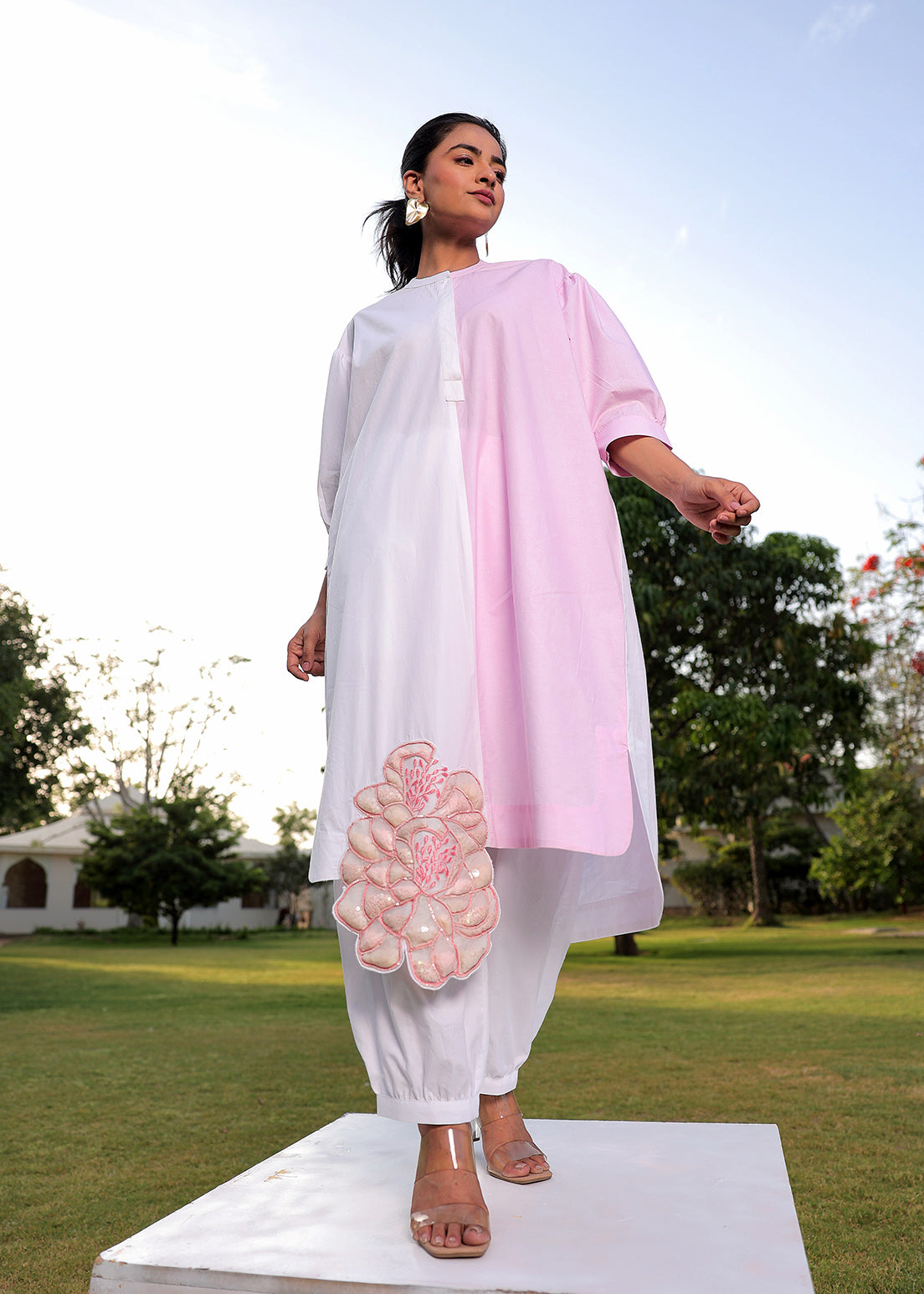 Jewelled Botanical Bloom Colour Block - Kurta Set