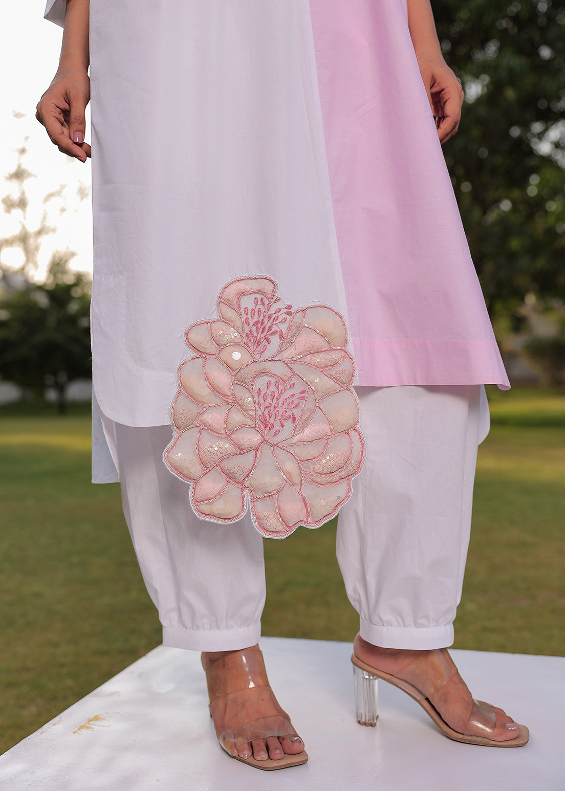 Jewelled Botanical Bloom Colour Block - Kurta Set