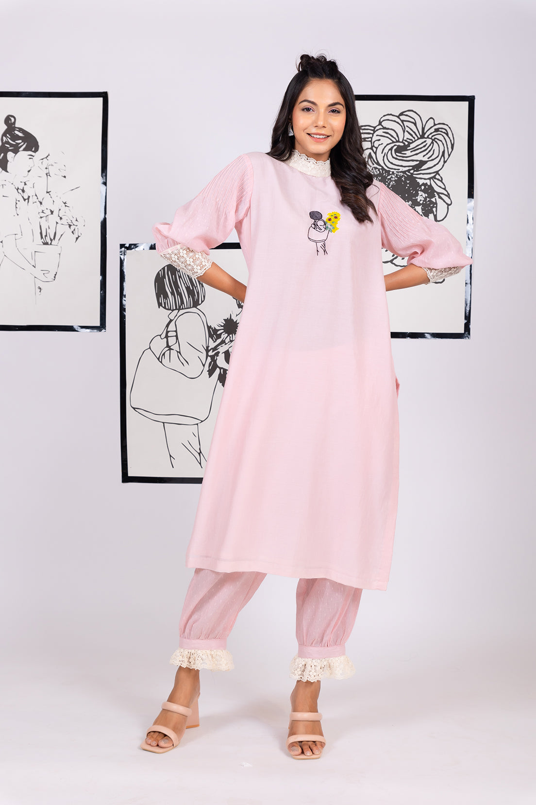 Floral Feather Yoke - Kurta Set