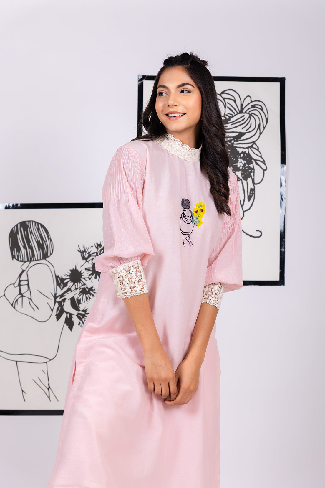 Floral Feather Yoke - Kurta Set