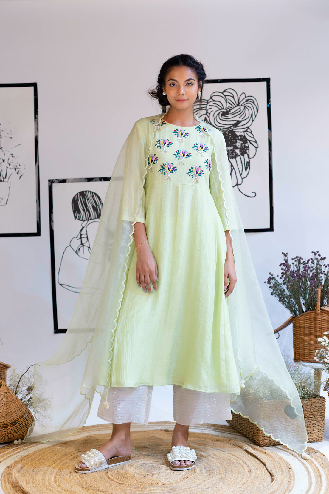 Flower Clump Buta - Kurta Set