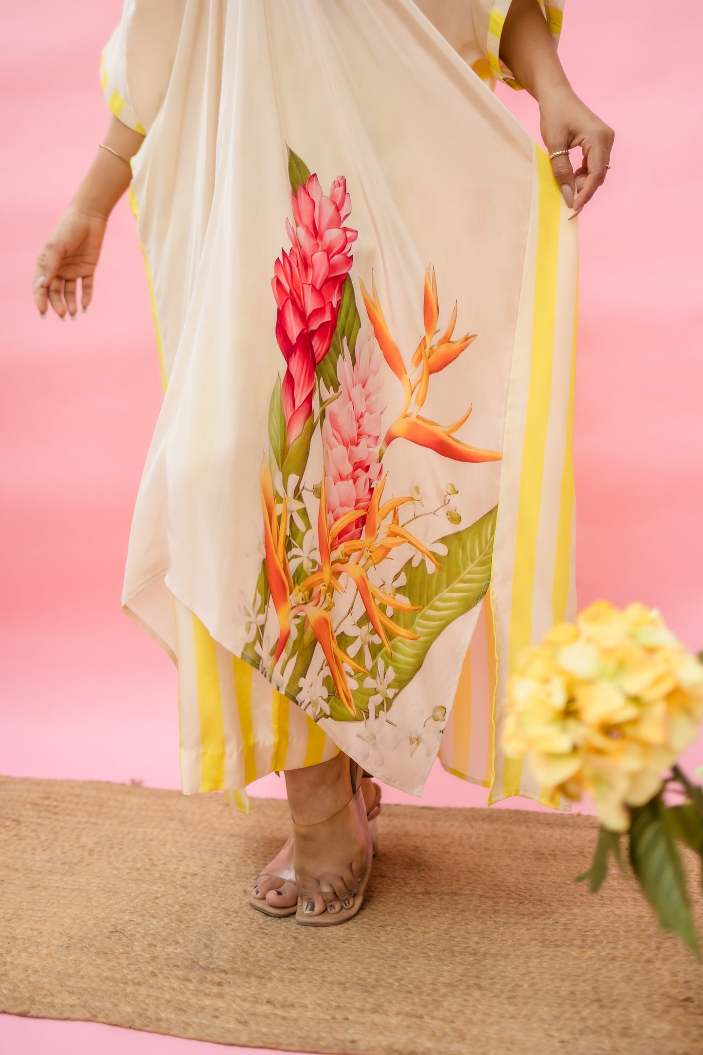 Floret Harmony Knot Kurta With Stripe Pants