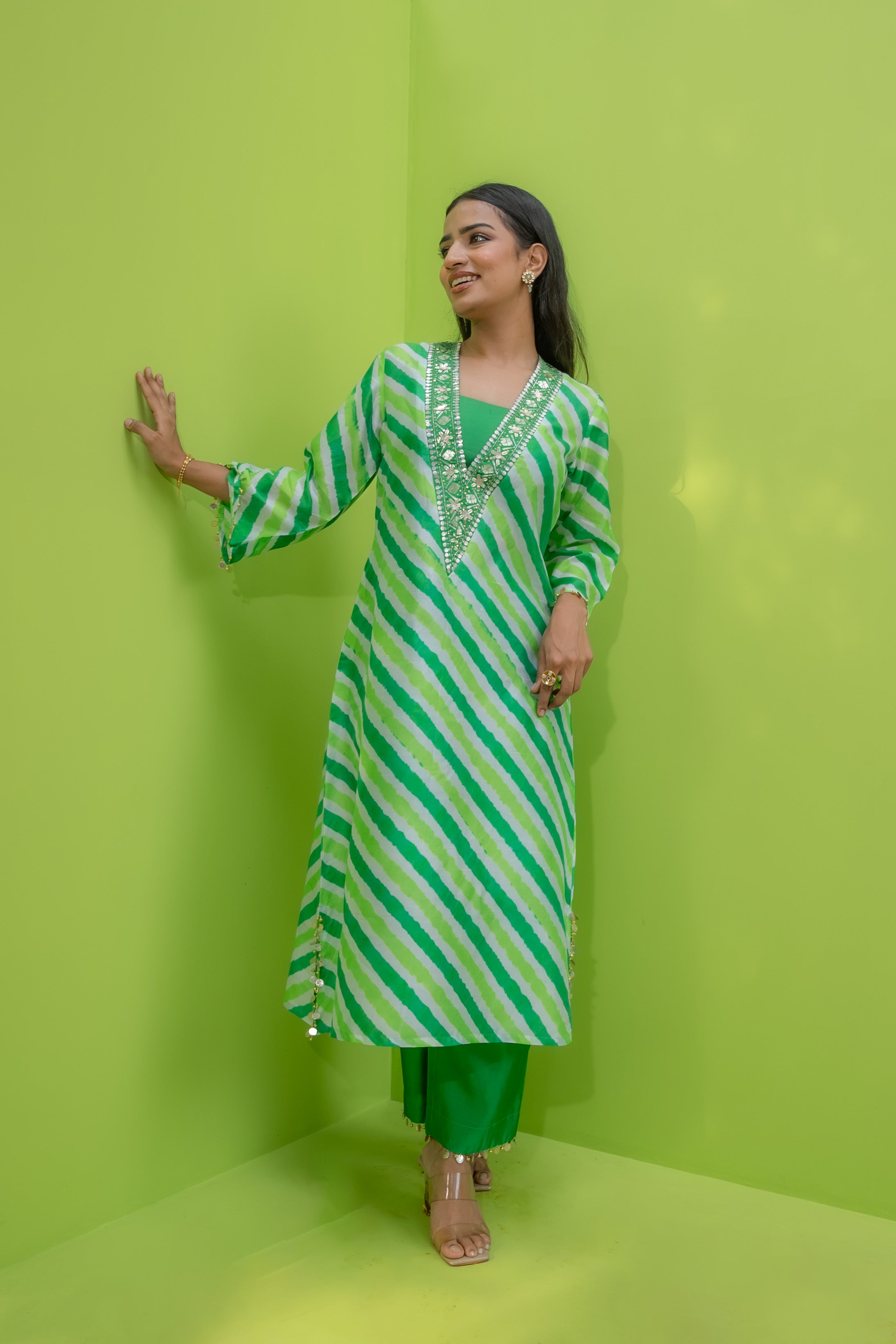 Hariyali Leheriya Kaftaan - Kurta Set