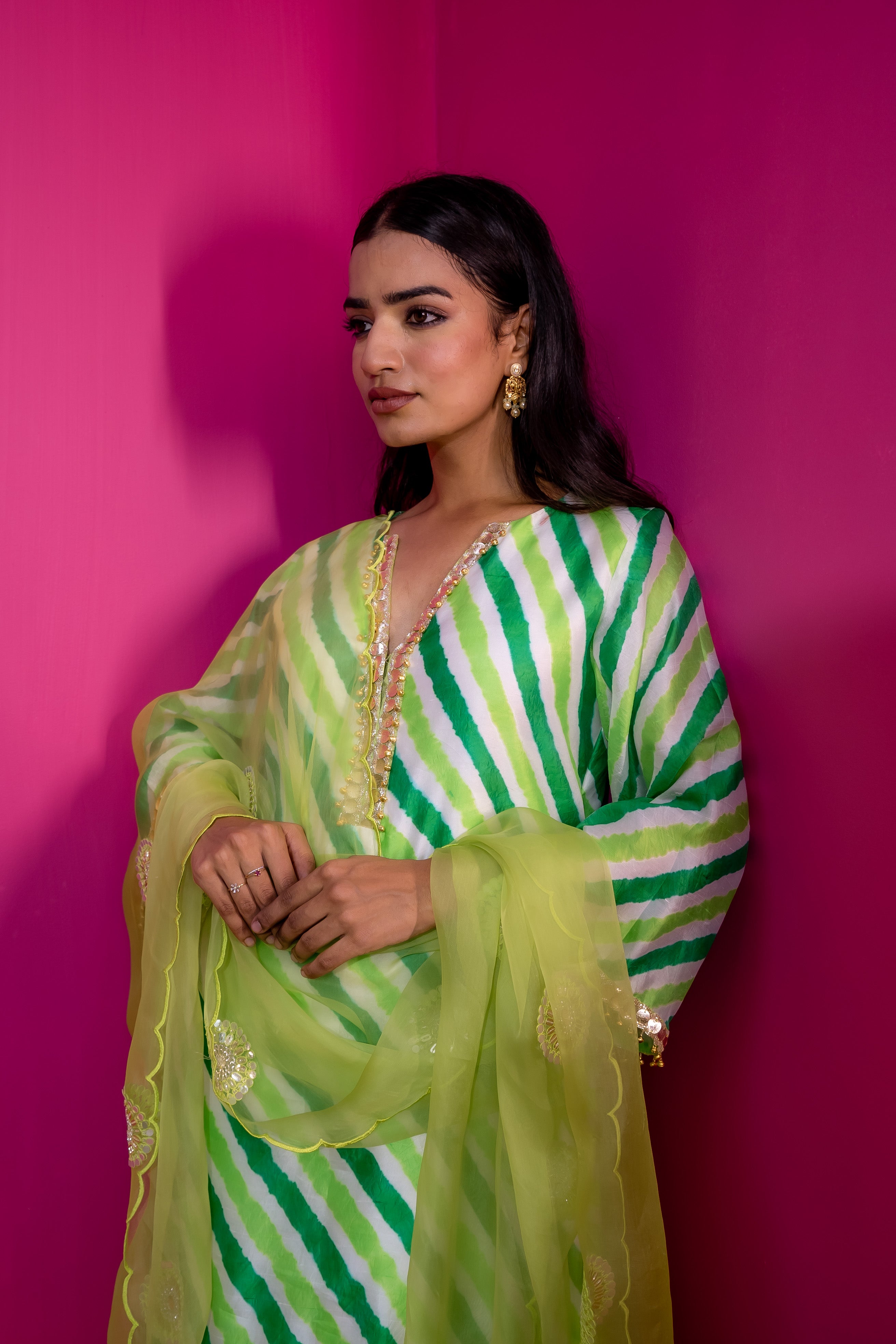 Phulkari Haryali leheriya suit set