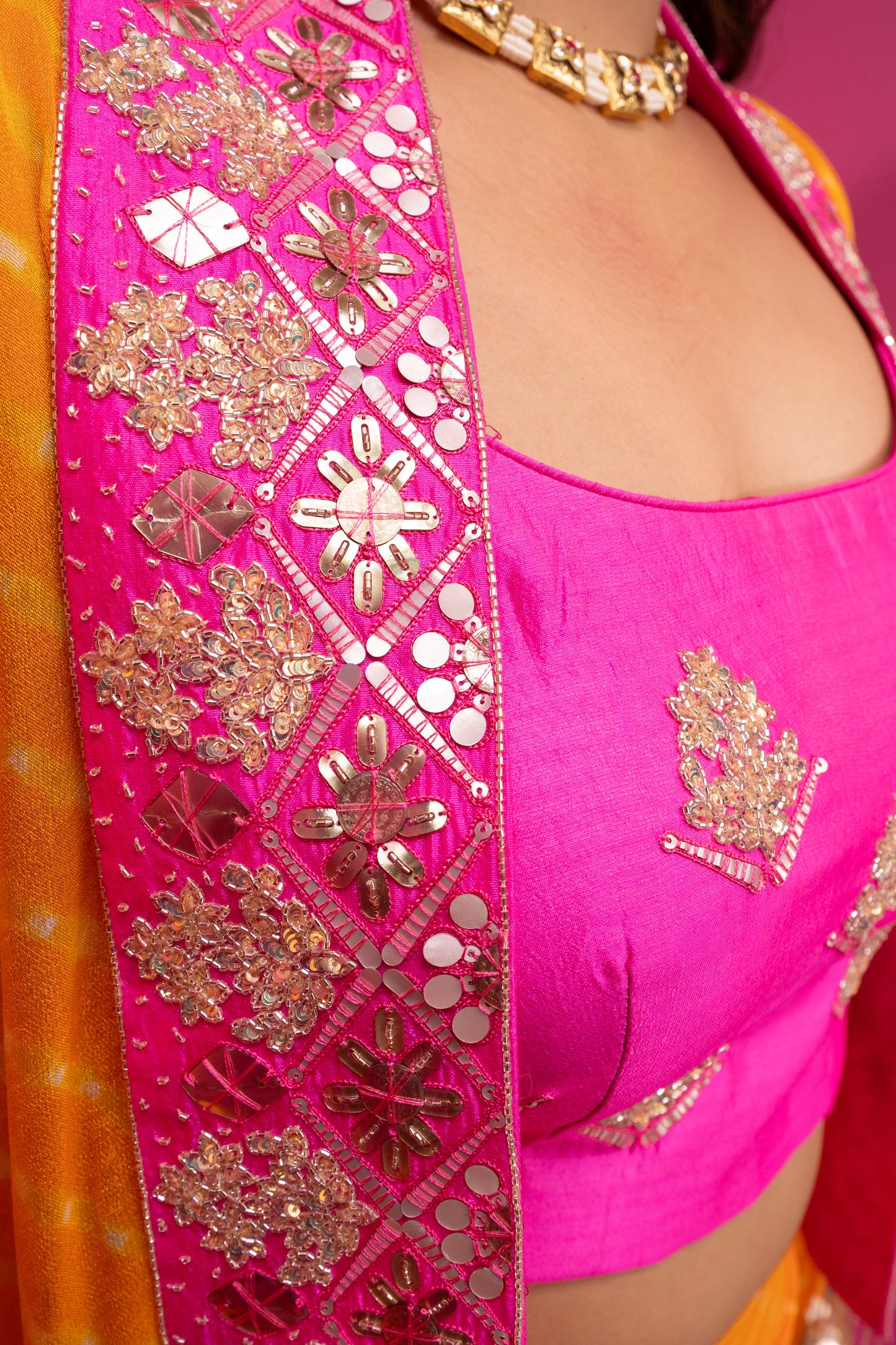 Sunehre Gulbahar Leheriya Drape Skirt