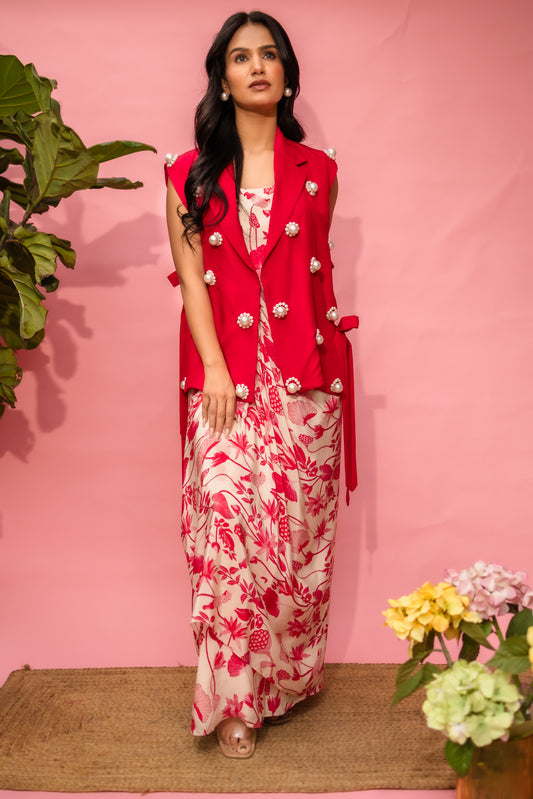 Blush Pod Drape Dress with Coat Capelet