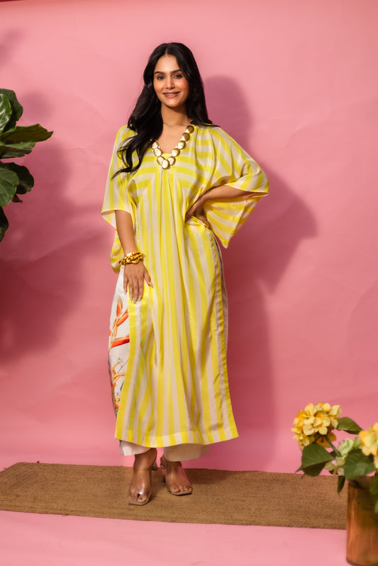 Stripe Baggy Kaftan Kurta  With Floret Harmony Pants
