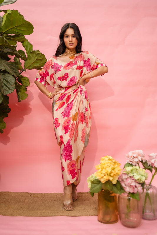 Peachy Bloom Wrap Around Dress