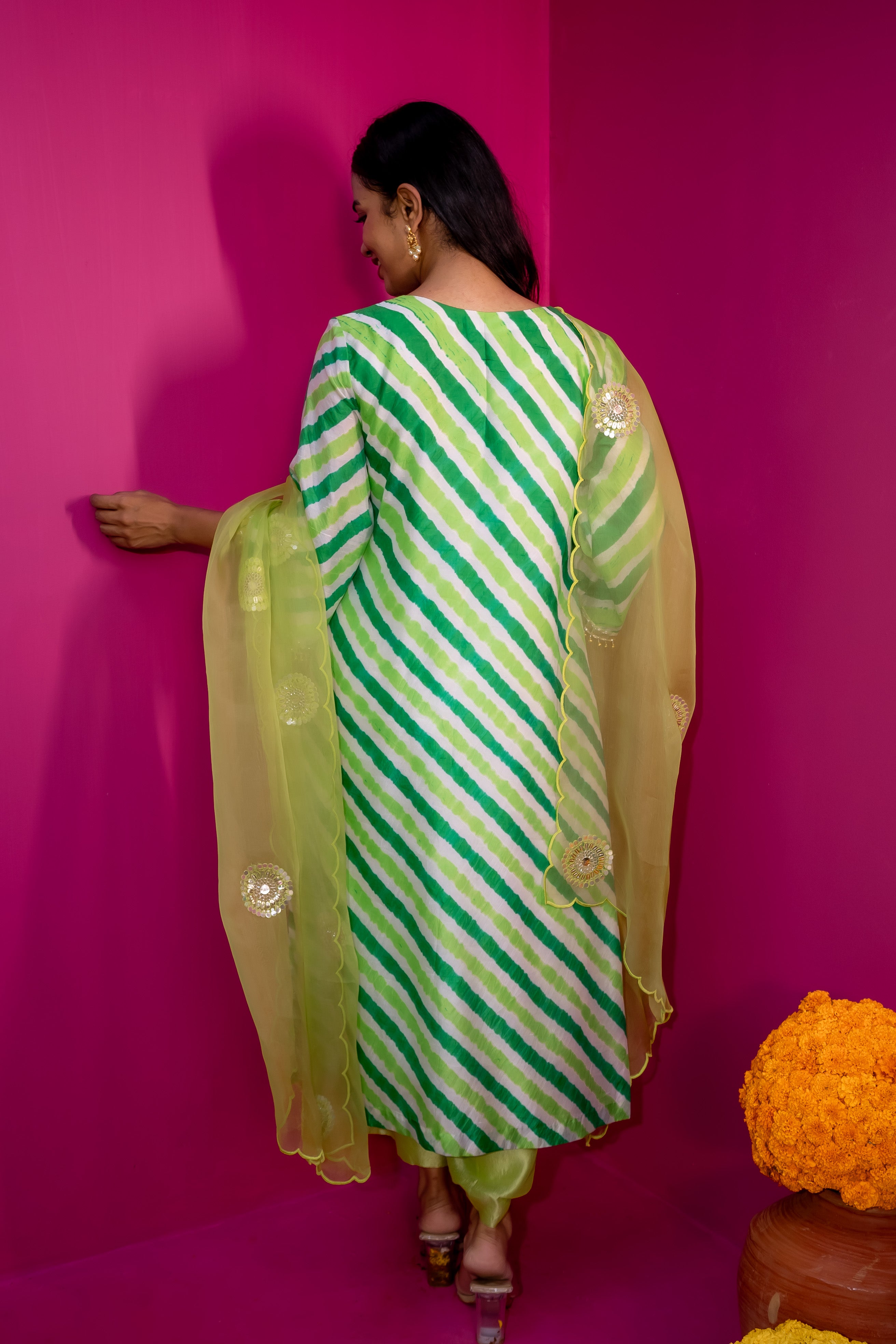 Phulkari Haryali leheriya suit set