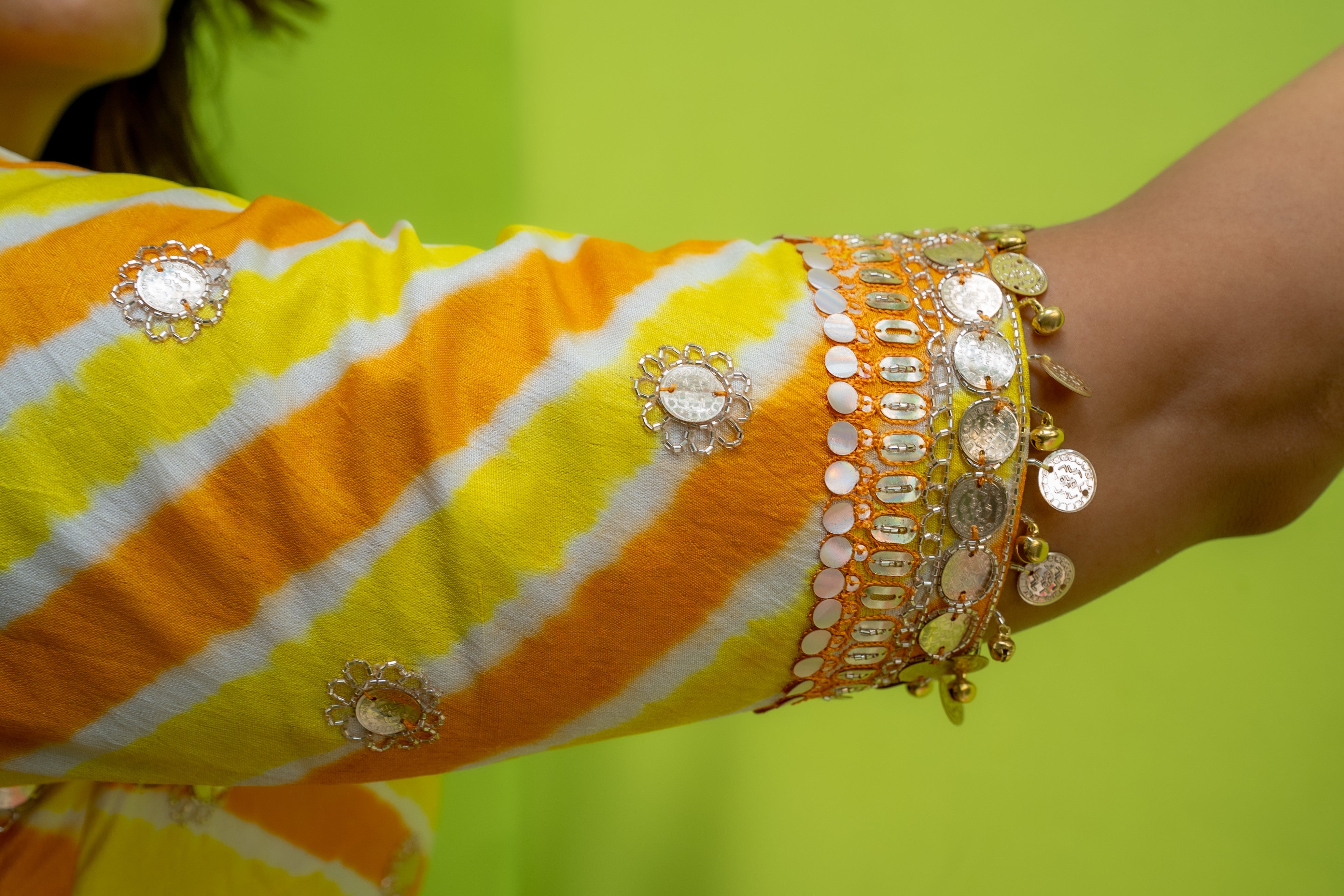 Amber Orange Ladoo - Saree w/d Floral Butti Blouse