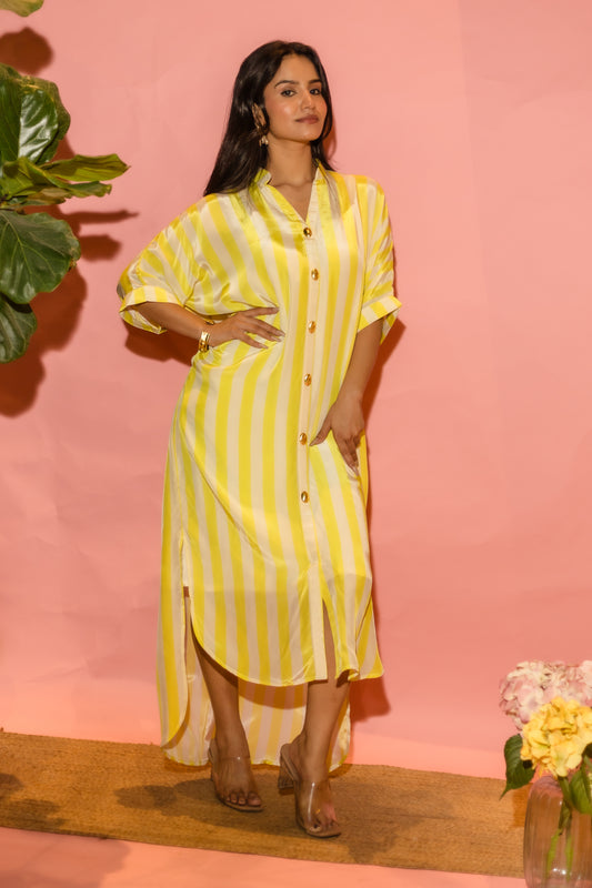 Yellow Stripe Shirt Dress With Slip