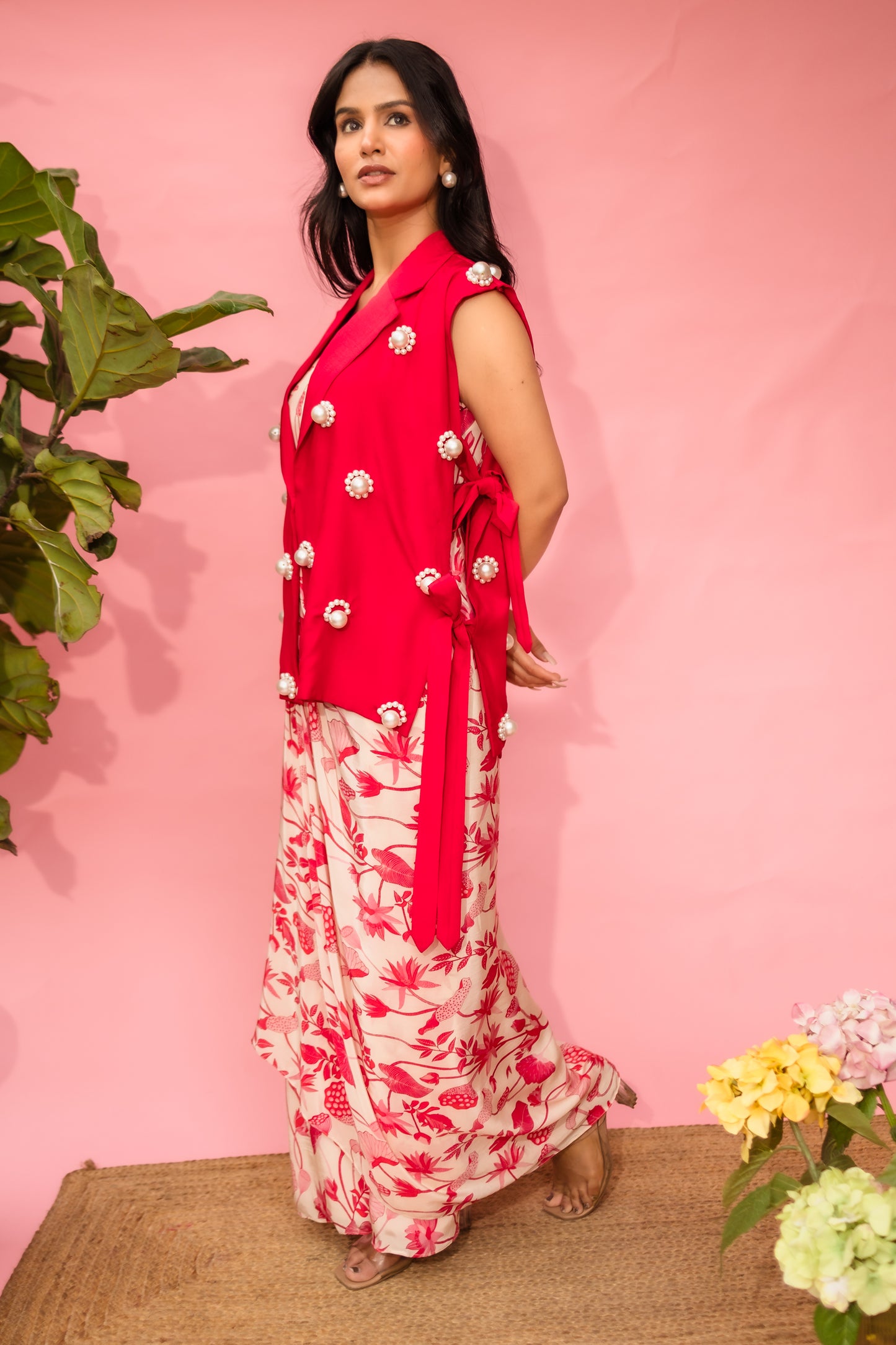 Blush Pod Drape Dress with Coat Capelet