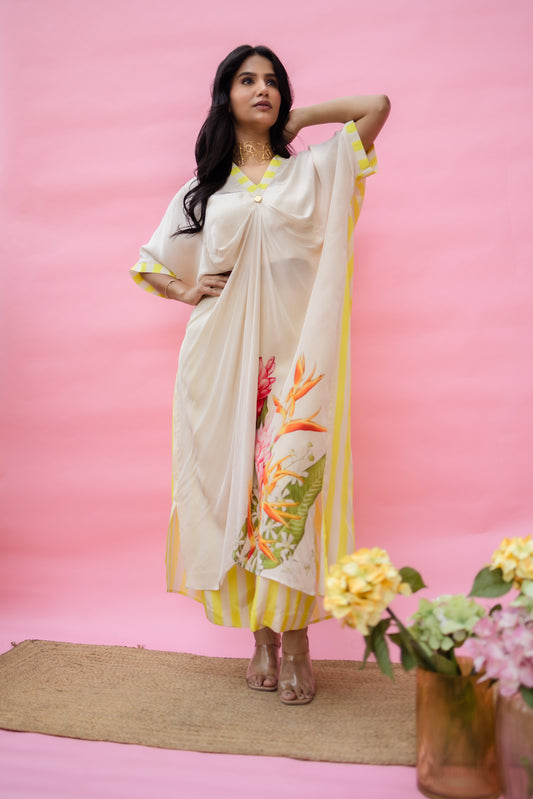Floret Harmony Knot Kurta With Stripe Pants
