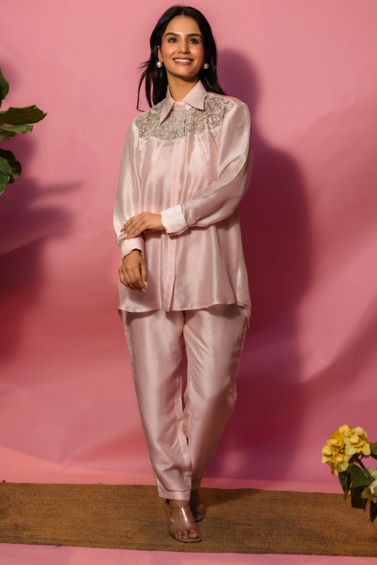 Kaliyarn Self Pink Yoke Shirt w/d Pant