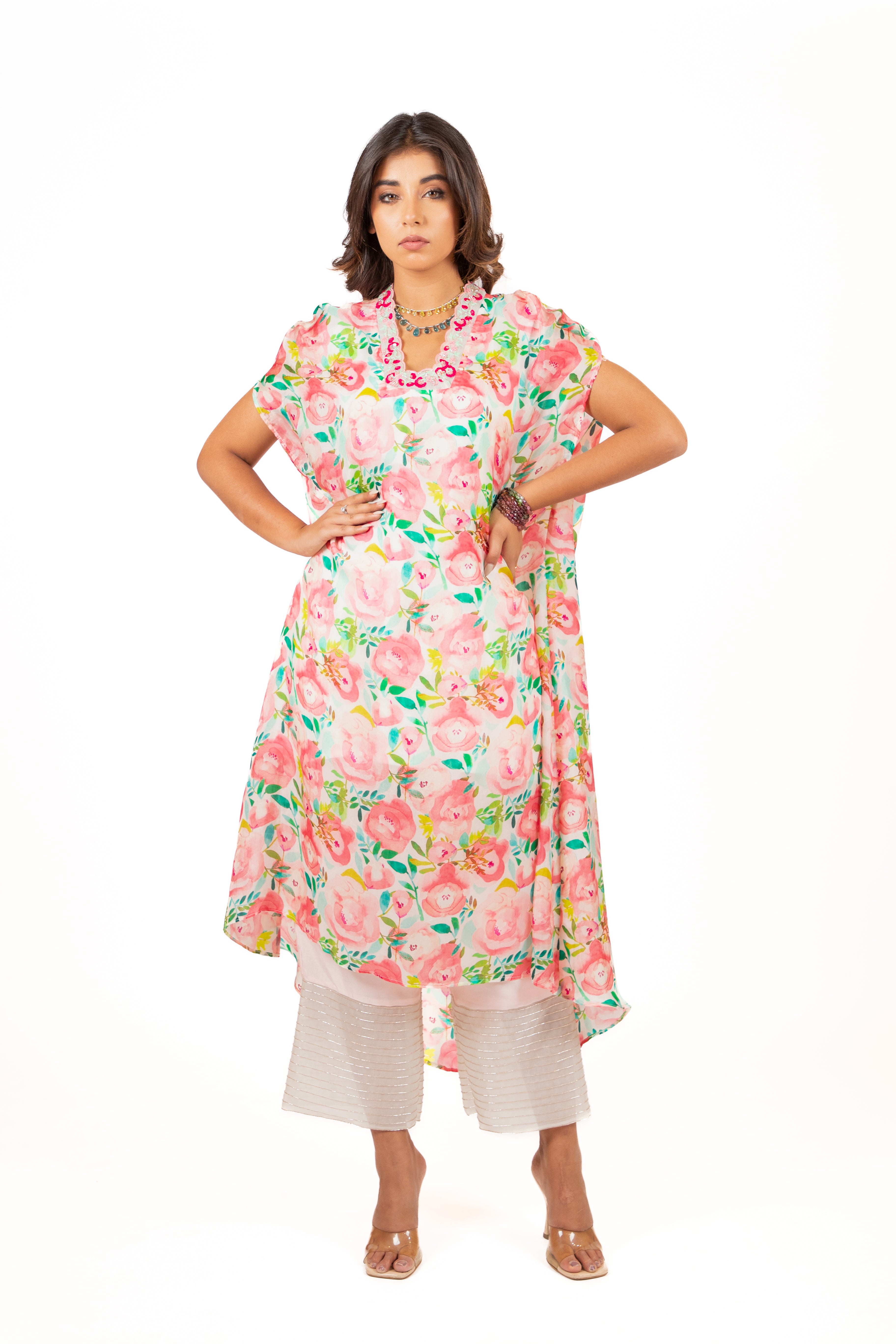 Blooming Blossom Glass Neck - Kurta Set