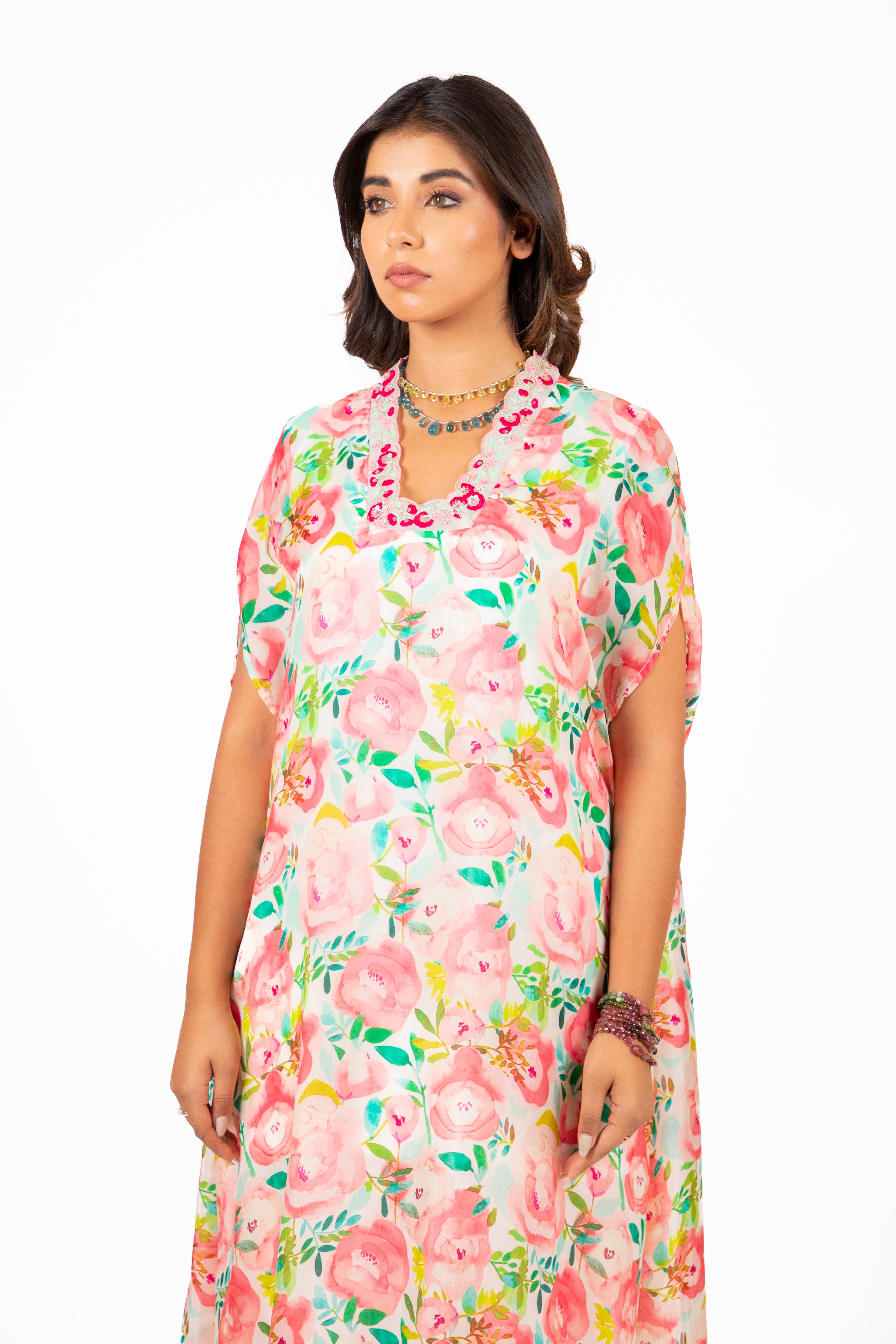 Blooming Blossom Glass Neck - Kurta Set