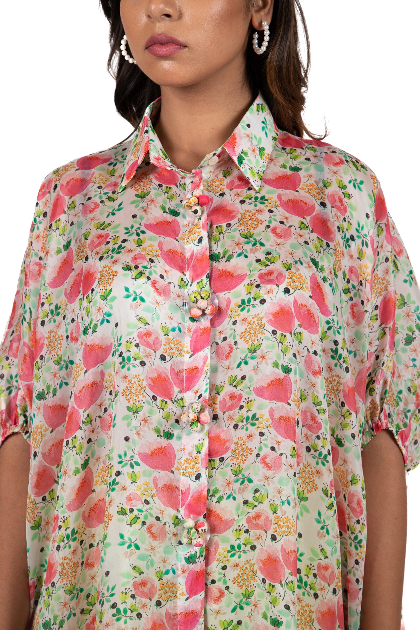Flower Cluster High Low - Shirt Set
