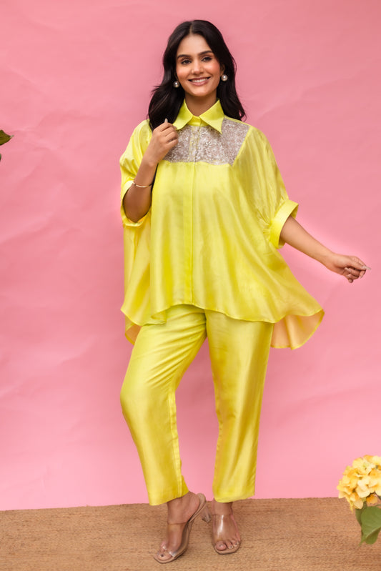 Kaliyarn Self Pink Boxy Yoke Shirt w/d Pant