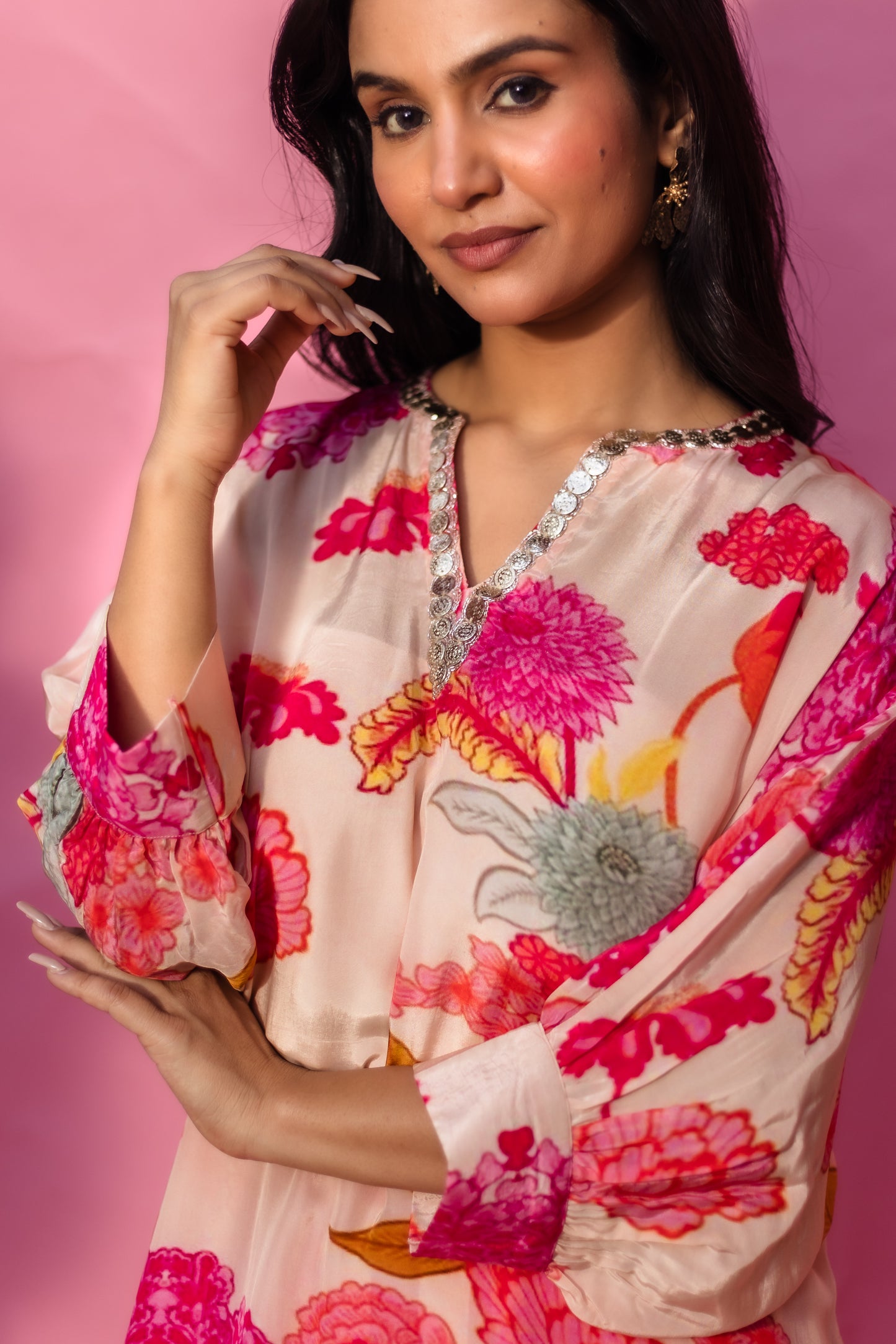 Peachy Bloom Boxy Kurta Set