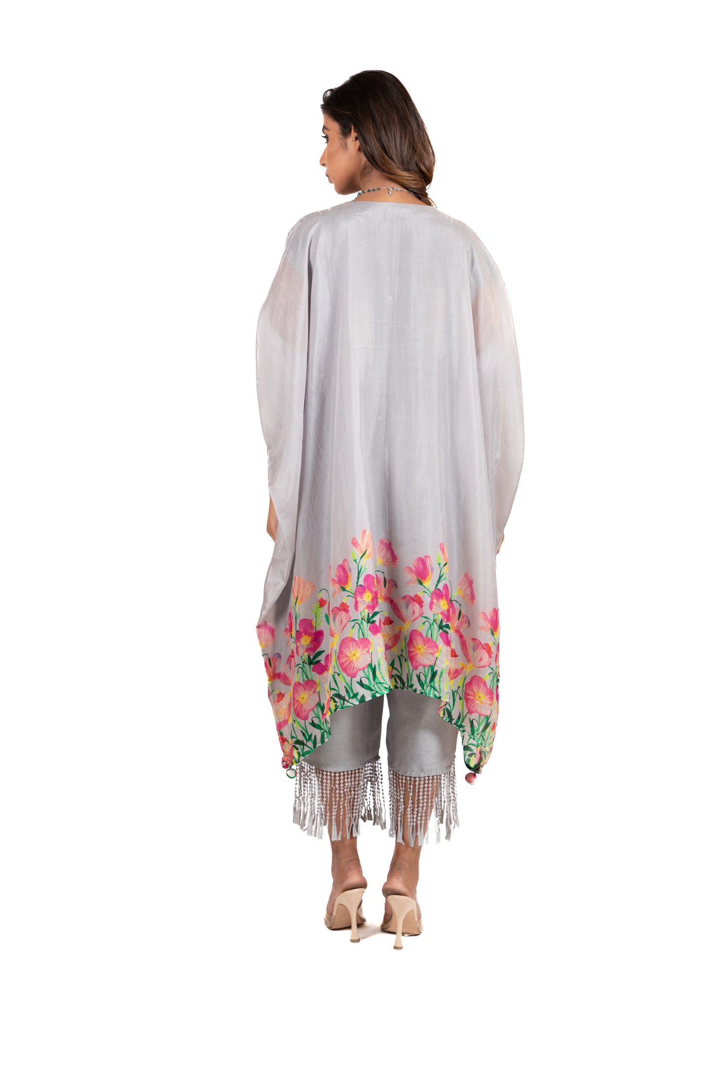 Tulip Print - Kaftan Kurta With Fringe Pants