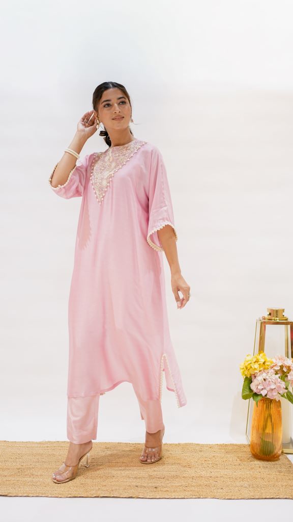 Honey Bell Pearl V Yoke Kaftan W|d Slip And Pant