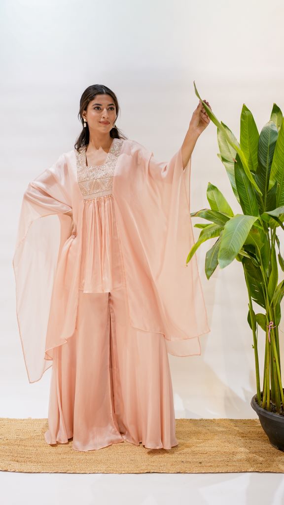 Triangle Work Glass Yoke Kaftan W|d Plazzo