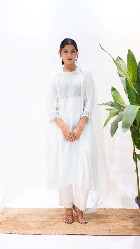 Kaliyarn Firozi Yoke Panalled Anarkali Suit Set